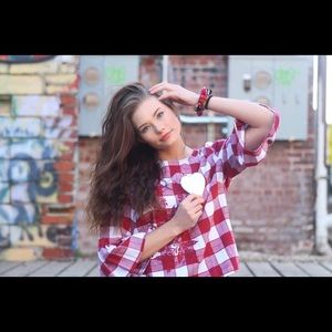 Red plaid shirt with detailing